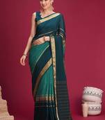 Teal woven design zari silk cotton handloom saree