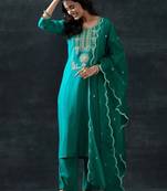 women ethnic motifs yoke design regular kurta with trousers & dupatta