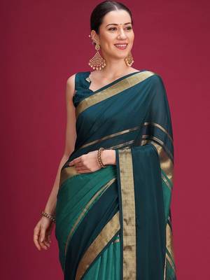 Teal woven design zari silk cotton handloom saree 2
