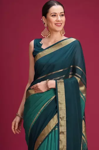 Teal woven design zari silk cotton handloom saree