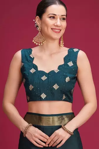 Teal woven design zari silk cotton handloom saree