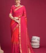Pink woven design zari silk cotton handloom saree