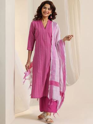 embroidered regular kurta with trousers & dupatta 3