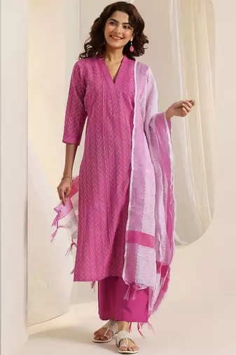 embroidered regular kurta with trousers & dupatta