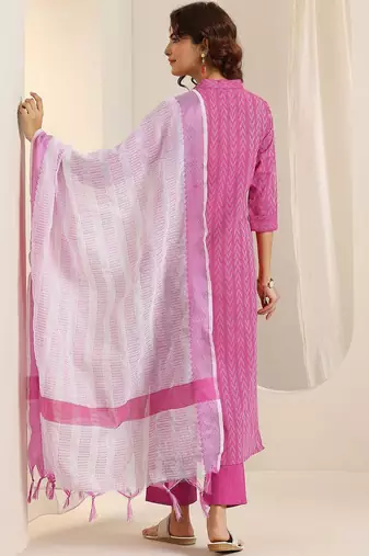 embroidered regular kurta with trousers & dupatta