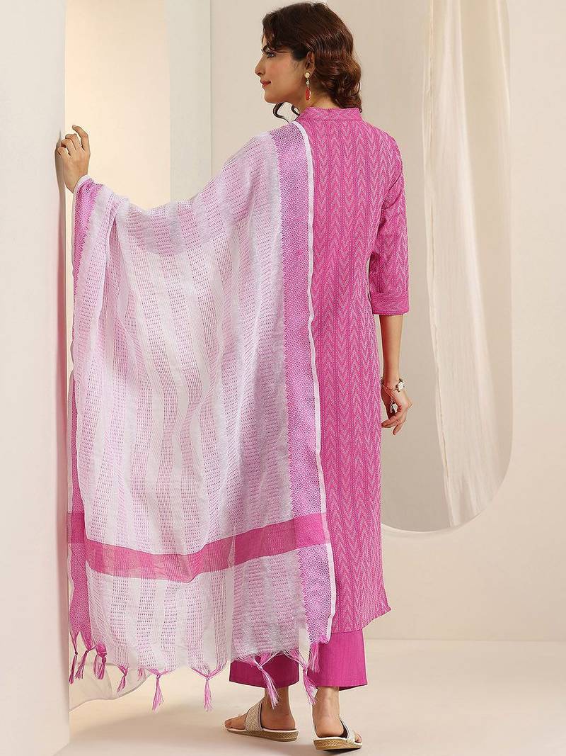 embroidered regular kurta with trousers & dupatta