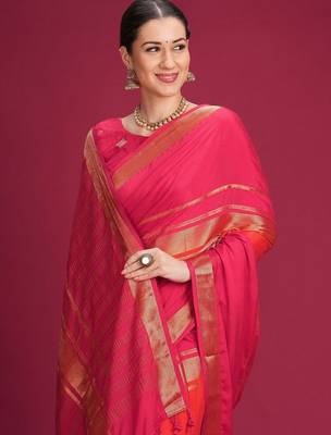 Pink woven design zari silk cotton handloom saree 2