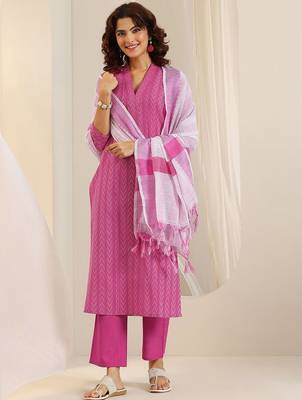embroidered regular kurta with trousers & dupatta 1