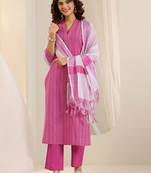 embroidered regular kurta with trousers & dupatta