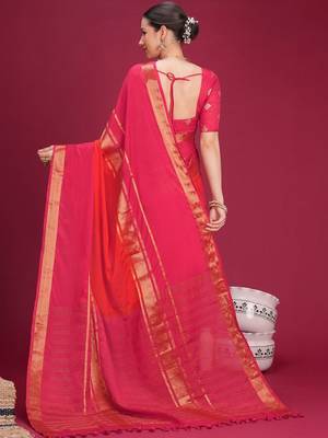 Pink woven design zari silk cotton handloom saree 3