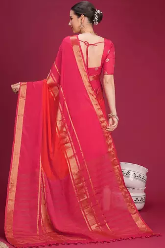 Pink woven design zari silk cotton handloom saree