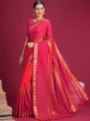 Pink woven design zari silk cotton handloom saree 4
