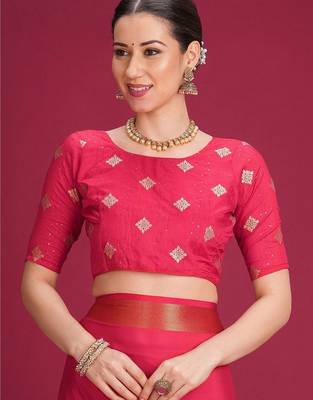 Pink woven design zari silk cotton handloom saree 5