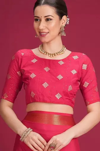 Pink woven design zari silk cotton handloom saree