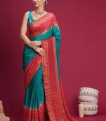 Teal woven design zari silk blend handloom saree