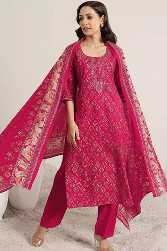 women ethnic motifs printed regular mirror work kurta with trousers & with dupatta