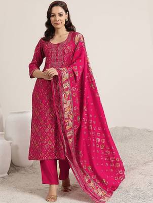 women ethnic motifs printed regular mirror work kurta with trousers & with dupatta 2