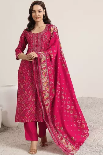 women ethnic motifs printed regular mirror work kurta with trousers & with dupatta