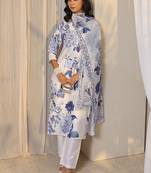 white floral printed chanderi silk straight suit set with dupatta