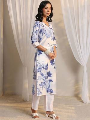 white floral printed chanderi silk straight suit set with dupatta 2