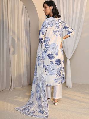 white floral printed chanderi silk straight suit set with dupatta 3