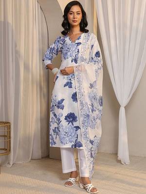 white floral printed chanderi silk straight suit set with dupatta 7