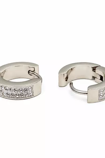 Anti-tarnish, pave crystal setting, chunky hoop design, women's jewellery, secure snap closure