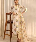off white floral printed chanderi silk straight suit set with dupatta