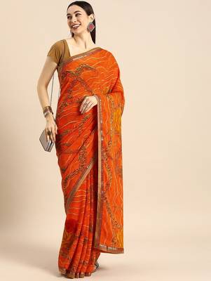 Orange orange woven design  georgette bhagalpuri saree 2