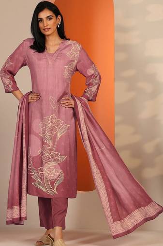 women floral printed regular kurta with trousers & with dupatta