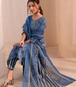 women ethnic motifs printed regular kurta with trousers & with dupatta