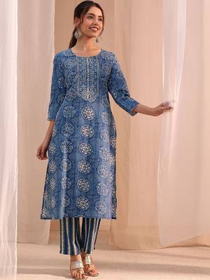 women ethnic motifs printed regular kurta with trousers & with dupatta 7