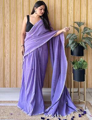Lavender  cotton khadi saree with blouse 1