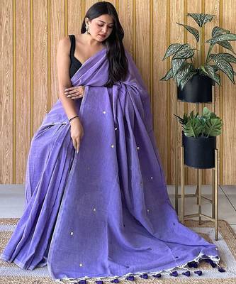 Lavender  cotton khadi saree with blouse 3