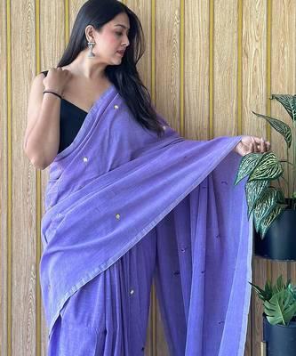 Lavender  cotton khadi saree with blouse 4