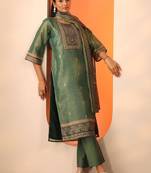 geometric printed straight kurta with trousers and dupatta