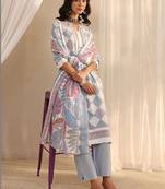 libas grey geometric printed straight suit set with dupatta