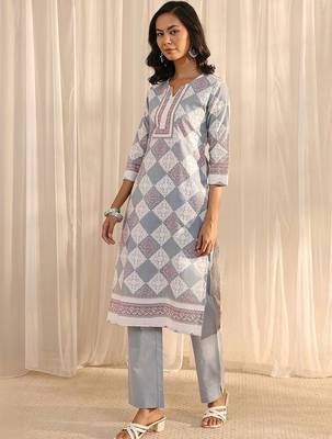 libas grey geometric printed straight suit set with dupatta 3