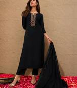 libas black floral yoke design tissue straight suit set