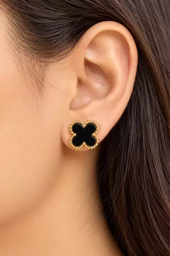 Anti-tarnish, beaded gold border, clover design, women's jewellery, stud back