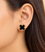 Anti-tarnish, beaded gold border, clover design, women's jewellery, stud back