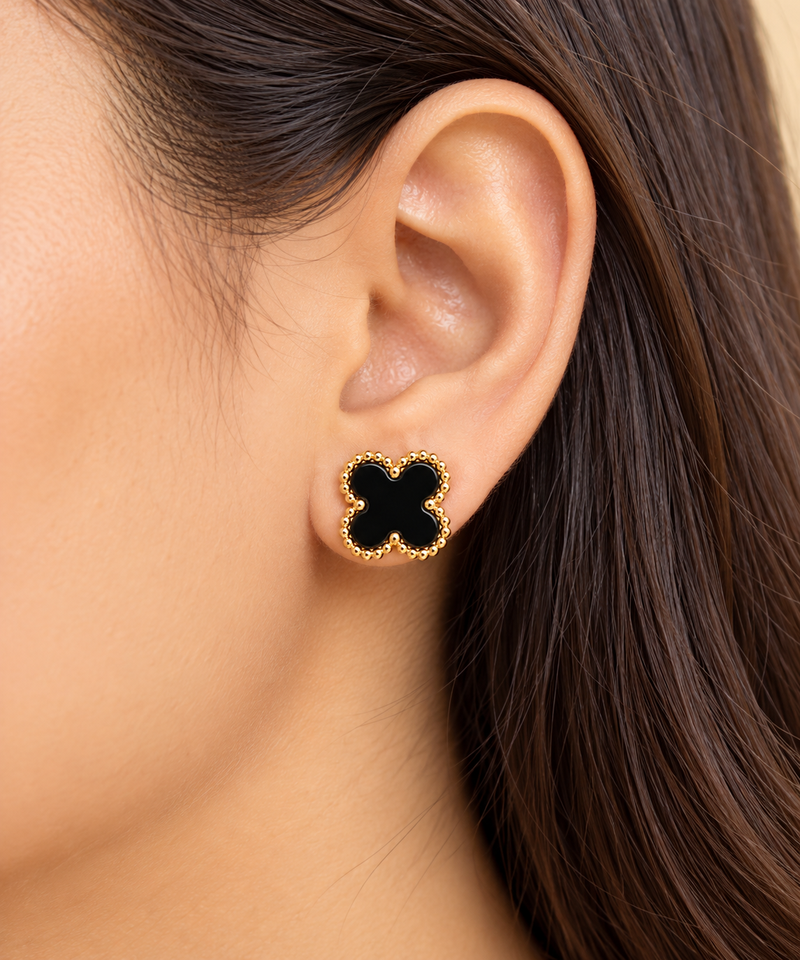 Anti-tarnish, beaded gold border, clover design, women's jewellery, stud back