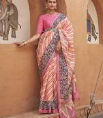 Cream cream & maroon leheriya printed gotta patti organza banarasi saree
