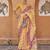 Cream cream & pink leheriya printed zari organza banarasi saree