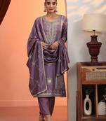 women ethnic motifs embroidered regular kurta with trousers & dupatta