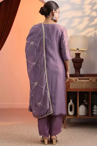 women ethnic motifs embroidered regular kurta with trousers & dupatta