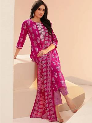 rani pink floral printed cotton blend straight suit set 1