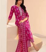 rani pink floral printed cotton blend straight suit set