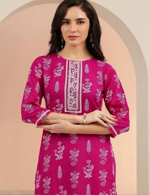 rani pink floral printed cotton blend straight suit set 4