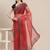Red red & green floral printed organza saree